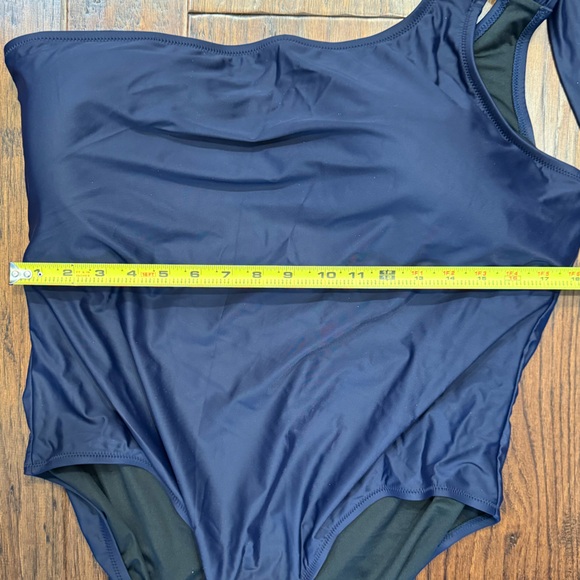 J. Crew NWT Bow One Shoulder One Piece Swimsuit Size 22 Navy Blue - Picture 12 of 13